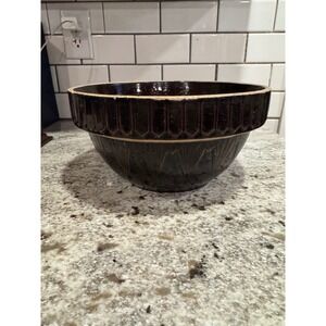 Antique Brown Rockingham Glaze Stoneware Mixing Bowl Picket Fence Diamond 10.25"